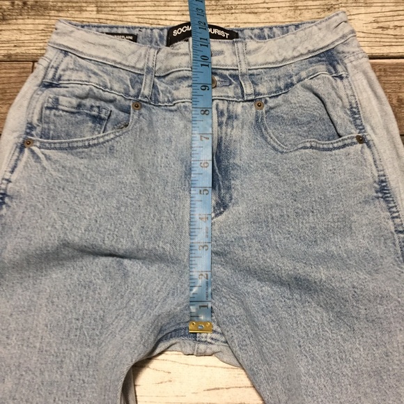 Social Tourist Ultra High Rise Flare Jeans Women’s 25R Blue 2 Tone Split Hem - Picture 3 of 11